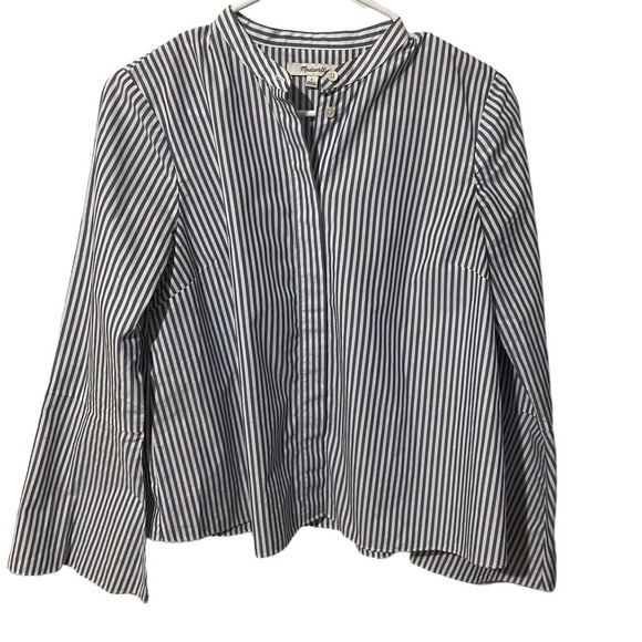 madewell Blue & White Striped Button Down Top w/Bell Sleeves - Picture 5 of 9